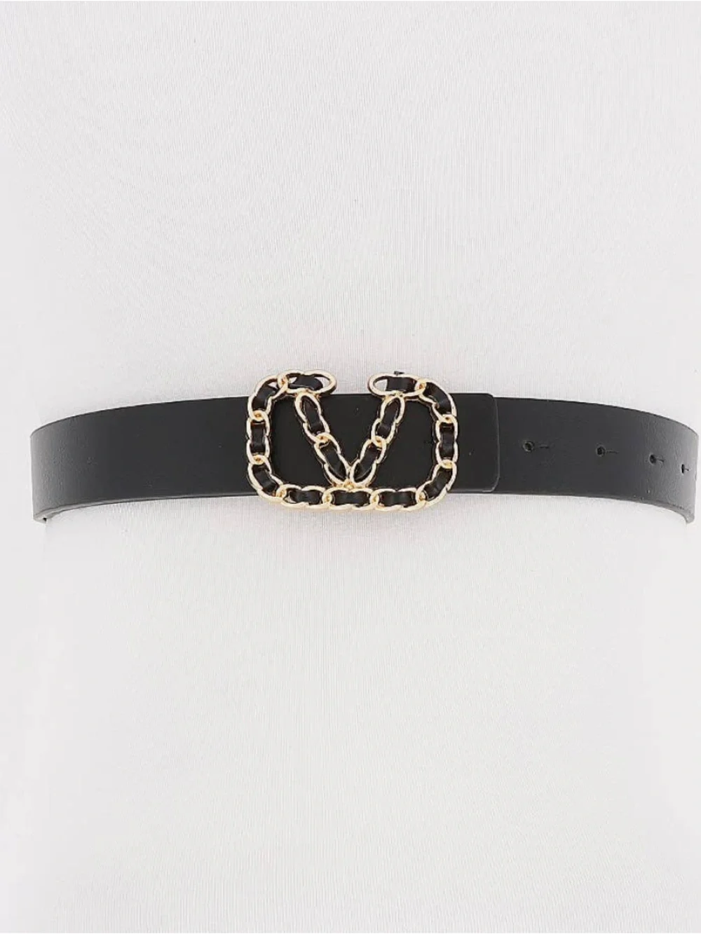 Red Chain-Link Buckle Leather Belt